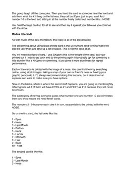 The group laugh off the corny joke. Then you hand the card to someone near the front and 
ask them what the #1 thing on the l