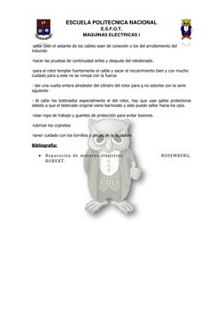 ESCUELA POLITECNICA NACIONAL 
E.S.F.O.T. 
MAQUINAS ELECTRICAS I 
 
-pelar bien el aislante de los cables sean de conexión o