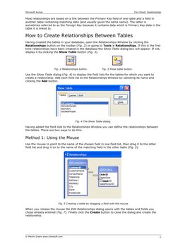 Microsoft Access 
 
Fact Sheet: Relationships 
© Martin Green www.fontstuff.com 
2
Most relationships are based on a link bet