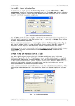 Microsoft Access 
 
Fact Sheet: Relationships 
© Martin Green www.fontstuff.com 
3
Method 2: Using a Dialog Box 
Double-click