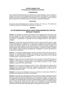 Decreto 42-92: Bono 14 en Guatemala | PDF | Salario | Derecho laboral