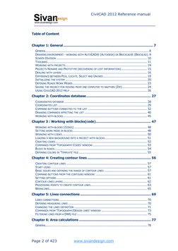 Page 2 of 423 
www.sivandesign.com  (http://www.sivandesign.com/)
 
 
CivilCAD 2012 Reference manual 
Table of Content