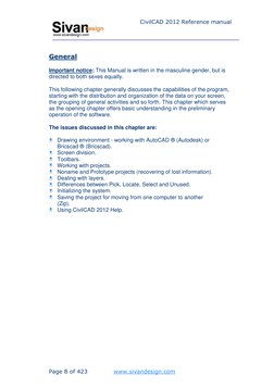 Page 8 of 423 
www.sivandesign.com  (http://www.sivandesign.com/)
 
 
CivilCAD 2012 Reference manual 
 
General  
 
Impor