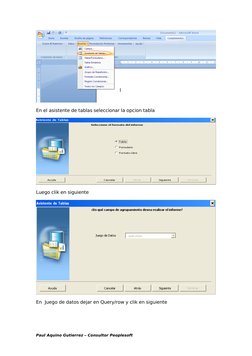 En el asistente de tablas seleccionar la opcion tabla
Luego clik en siguiente
En  Juego de datos dejar en Query/row y clik en
