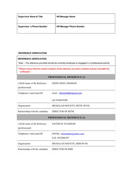 Supervisor Name & Title
HR Manager Name
Supervisor ‘s Phone Number
HR Manager Phone Number
REFERENCE VERIFICATION
REFERENCE V