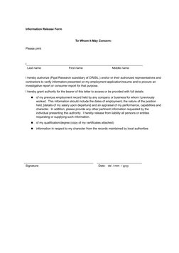 Information Release Form
To Whom It May Concern:
Please print
I______________________________________________________________