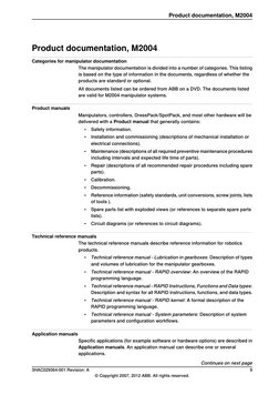 Product documentation, M2004
Categories for manipulator documentation
The manipulator documentation is divided into a number