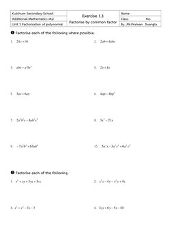 Factorisation Exercises for M.2 Students | PDF | Factorization | Algebra