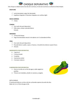 CHOQUE DEPURATIVO  
 
Este choque se deberá tomar dos días de la semana, el resto de la semana se utilizaría la Dieta Ampli