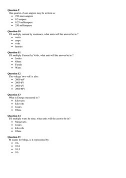 Basic Electrical Knowledge Test Answers | PDF | Volt | Watt