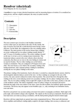 Concept of rotor excited resolver
Resolver (electrical)
From Wikipedia, the free encyclopedia
A resolver is a type of rotary