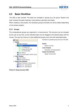 SSD · SOFiSTiK Structural Desktop
Basics SSD
4
2.3
Basic Workflow
The SSD is task oriented. The tasks are arrange