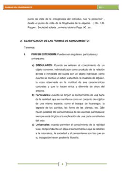 FORMAS DEL CONOCIMIENTO 
2013 6
punto de vista de la ontogénesis del individuo, fue "a posteriori" , 
desde el punto de v