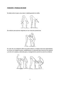 8 
 
POSICIÓN Y TRABAJO DE BASE 
 
Se debe evitar el genu-recurvatum, desbloqueando la rodilla. 
 
Se realizan percusiones re