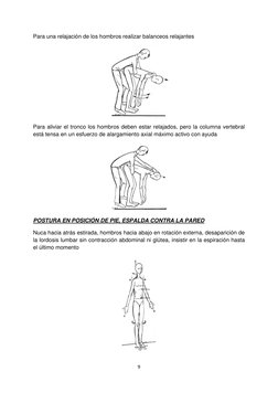 9 
 
Para una relajación de los hombros realizar balanceos relajantes 
 
Para aliviar el tronco los hombros deben estar relaj