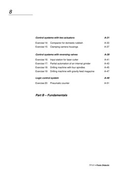 TP101 • Festo Didactic
8
Control systems with two actuators
A-31
Exercise 14:
Compactor for domestic rubbish
A-33
Exercise 15