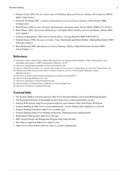 Systems thinking
5
•
Frederic Vester  (http://en.wikipedia.org/w/index.php?title=Frederic_Vester)(2007) The Art of interconne