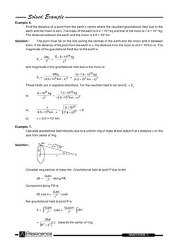 RESONANCE
GRAVITATION - 5
Example 6.
Find the distance of a point from the earth’s centre where the resultant gravitational f