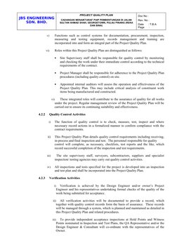 JBS ENGINEERING 
SDN. BHD.
PROJECT QUALITY PLAN
CADANGAN MENAIKTARAF PAIP PEMBENTUNGAN DI JALAN 
SULTAN AHMAD SHAH, GEORGETOW