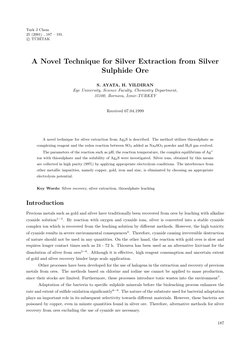 Turk J Chem
25 (2001) , 187 – 191.
c⃝T¨UB˙ITAK
A Novel Technique for Silver Extraction from Silver
Sulphide Ore
S. AYATA, H.