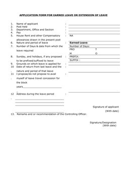 Earned Leave Application Form Template | PDF