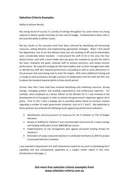 Get more free selection criteria examples from 
www.selection-criteria.com.au 
 
Selection Criteria Examples 
 
Ability to Ac