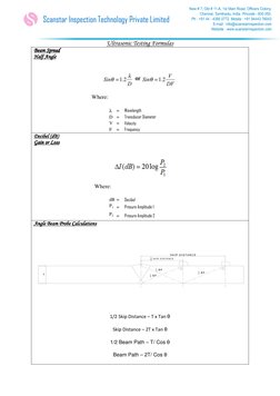 Scanstar Inspection Technology Private Limited 
 
 
Ultrasonic Testing Formulas 
 
Beam Spread
Beam Spread
Beam Spread
Beam