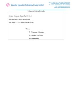 Scanstar Inspection Technology Private Limited 
 
 
Ultrasonic Testing Formulas 
 
 
 
Surface Distance – Beam Path X Sin θ