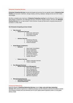 Enterprise Computing Services 
Enterprise Computing Services include technologies and services that are typically hosted in E