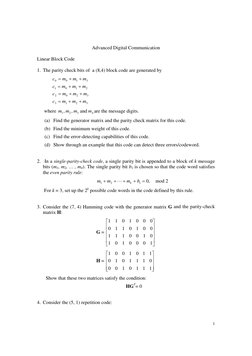 Linear Block Codes and Error Detection | PDF | Error Detection And ...