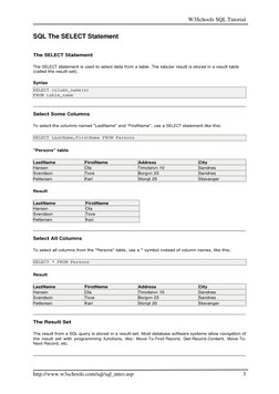 W3Schools SQL Tutorial Overview | PDF | Database Index | Table (Database)