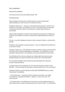 ERIC HOBSBAWN : 
 
INDUSTRIA E IMPERIO : 
 
Una historia economía de Gran Bretaña desde 1750 
 
INTRODUCCION: 
 
Según Hobsba