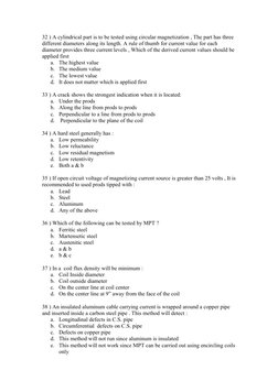 32 ) A cylindrical part is to be tested using circular magnetization , The part has three 
different diameters along its leng