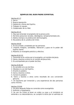 EJEMPLOS DEL BUEN PADRE ESPIRITUAL
Hechos
 
  6:1-7
 
 
1. Servir.
2. Buena reputación.
3. Sabiduría y llenos del Espíritu.
4