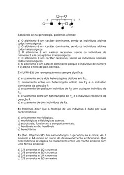 Baseando-se na genealogia, podemos afirmar: 
a) O albinismo é um caráter dominante, sendo os indivíduos albinos 
todos homozi