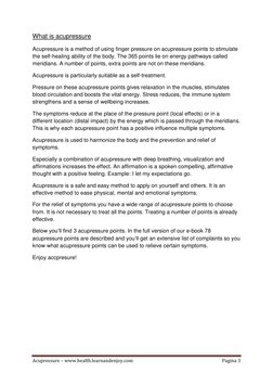 Acupressure – www.health.learnandenjoy.com 
Pagina 3 
 
What is acupressure 
Acupressure is a method of using finger pressure