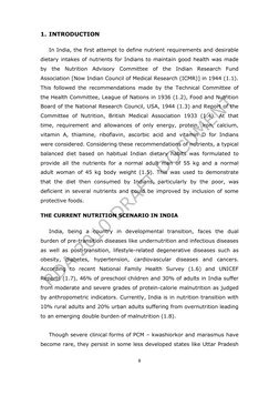 8 
1. INTRODUCTION 
 
In India, the first attempt to define nutrient requirements and desirable 
dietary intakes of nutri