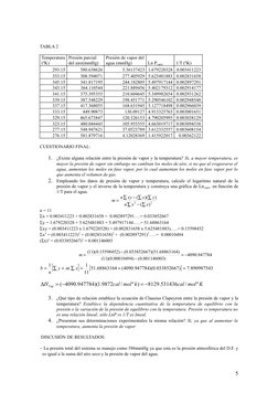 TABLA 2   
Temperatura
(ºK)
Presión parcial 
del aire(mmHg)
Presión de vapor del 
agua (mmHg)
Ln Pvapor
1/T (ºK)
293.15
580.6