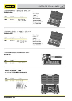 4 • MAFERSA 2009 - 2010
1/4”
JUEGO DE BOCALLAVES
JUEGO METRICO - 18 PIEZAS - ENC. 1/4”
HEXAGONAL
14670
97-86-117
4, 5, 5.5, 6