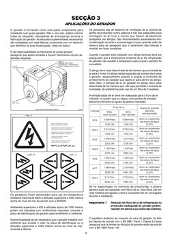 Os geradores são de desenho de ventilação de ar através de
grelha de protecção contra salpicos e não são adequados para
monta