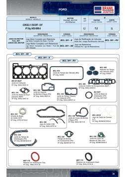 33
FORD
BCL 328
Junta do Corpo da Bomba 
D’Água (PH)
Nº Orig. 84AU-8513-A
BCL 220
Flange da Bomba 
do Combustível (PH)
Nº Ori