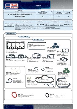 34
FORD
BN 028-BAP
Junta do Cabeçote 
Nº Orig. 84AU-6051-B
BCL 050
Retentor da Tampa
das Válvulas (BO)
Nº Orig. 65583
BCL 340