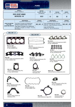 36
FORD
BN 125 - BAP 
Junta do Cabeçote
Nº Orig. 928M6051BH
BCL 610
Junta da Tampa das Válvulas (SI)
Nº Orig. 928M6584C1
BCL
