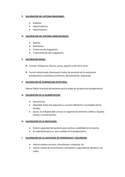 C. VALORACION DEL SISTEMA ENDOCRINO: 
 
 
Diabetes.  
 
Hipertiroidismo. 
 
Hipotiroidismo. 
 
D. VALORACION DEL SISTEMA H