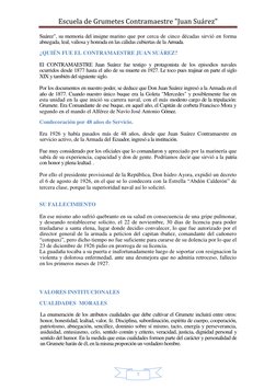 Escuela de Grumetes Contramaestre "Juan Suárez" 
 
 
7 
Suárez", su memoria del insigne marino que por cerca de cinco décadas