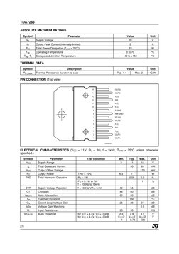 ELECTRICAL CHARACTERISTICS (VCC = 11V, RL = 8Ω, f = 1kHz, Tamb = 25°C unless otherwise
specified.)
Symbol
Parameter
Test Cond
