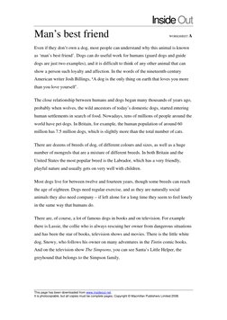Inside Out 
Man’s best friend                                                                               WORKSHEET A 
Even