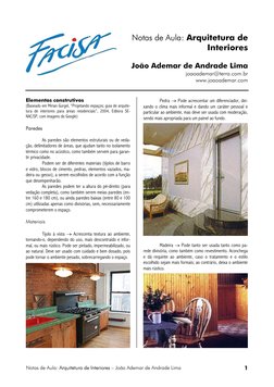 Notas de Aula: Arquitetura de Interiores – João Ademar de Andrade Lima 
1 
Notas de Aula: Arquitetura de 
Interiores 
 
João