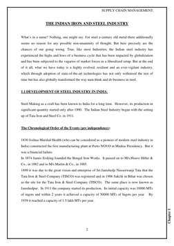 SUPPLY CHAIN MANAGEMENT 
2 
 
Chapter 1 
THE INDIAN IRON AND STEEL INDUSTRY 
 
What‟s in a name? Nothing, one might say. For