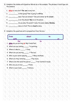 D. Complete the blanks with Question Words as in the example. The phrases in bold type are 
the answers.
1.
What
 
  is very